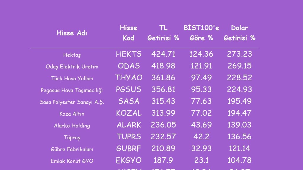 BİST100'de Yükselen Yıldızlar: Son 1 Yılda En Çok Kazandıran 10 Hisse