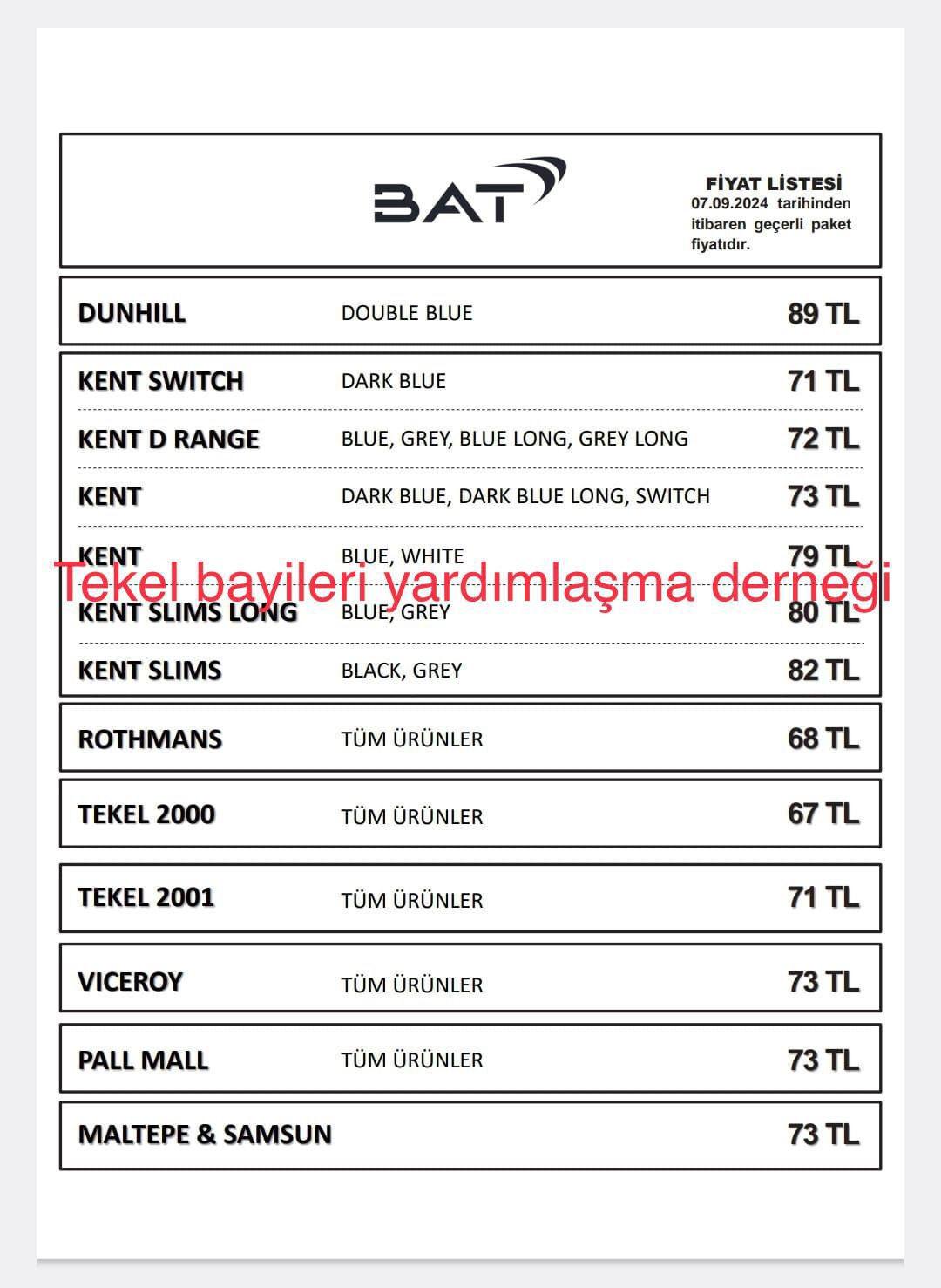 BAT grubu sigara fiyat