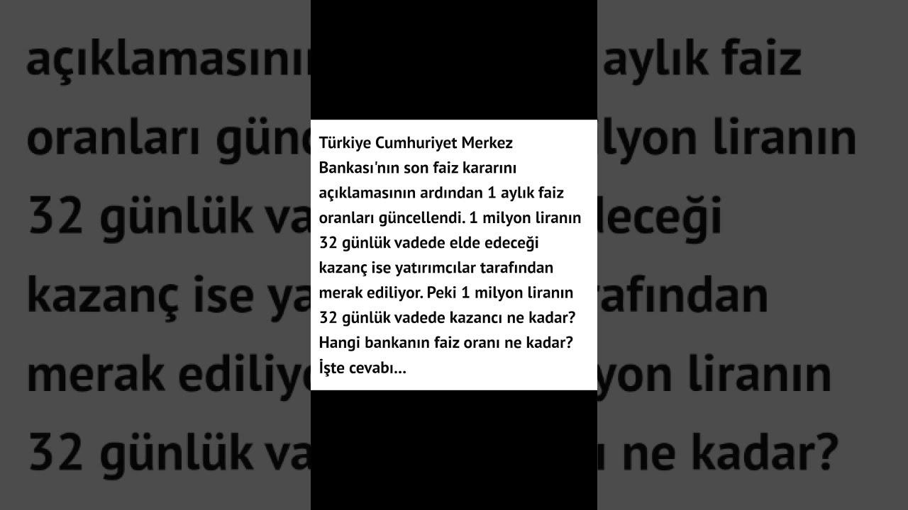 Merkez Bankası Kararı Sonrası 1 Milyon TL'nin Aylık Getirisi!